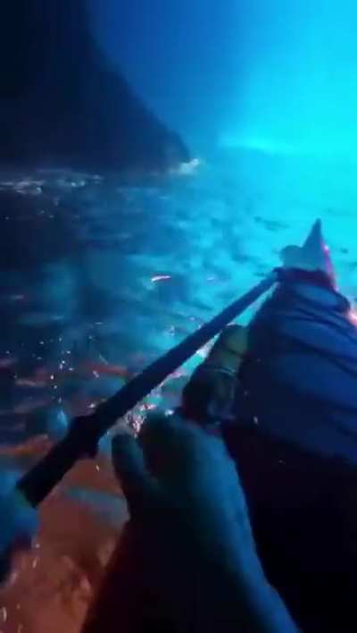 Kayaking upside down to swim out of a cave