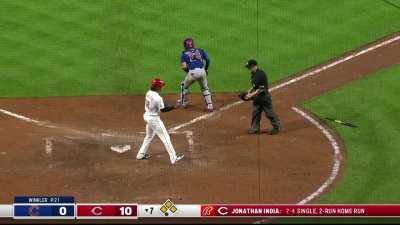 [Highlight] Jonathan India hits a bases clearing double, now a triple shy of the cycle with a career high 5 RBIs, and the Reds have batted around the Cubs in the 7th.