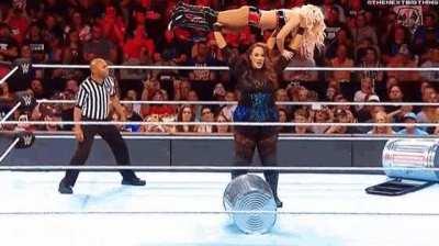 The Goddess's abs are dropped mercilessly onto a trash can.