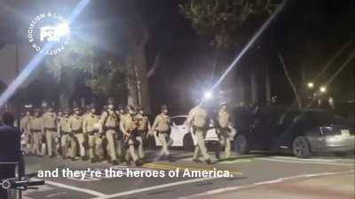 BREAKING!🚨New video shows LAPD and CHP officers arriving early morning Wednesday singing about destroying UCLA encampments for Palestine while students & faculty were being attacked by a Zionist mob with fireworks and pepper spray.