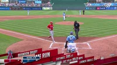 [Highlight] Brandon Drury hits a solo HR on the first pitch he sees to make it 1-0 Angels.