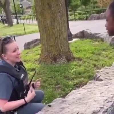 This beautiful black girl was walking through a Park with her Mom when a Patrol Car pulled Up. Fearful, she immediately put her hands up and cried. Turns out the officer just wanted to greet her. Its so heartbreaking to see how traumatized these kids are.