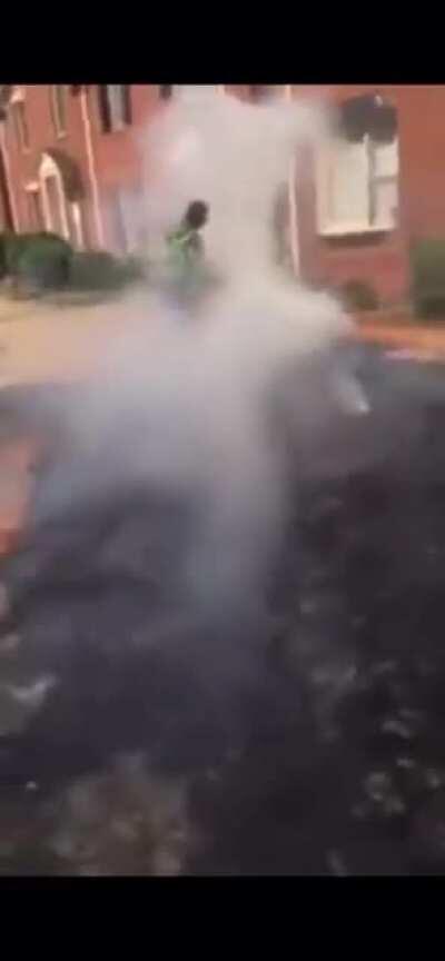 WCGW lighting fireworks on dry lawn