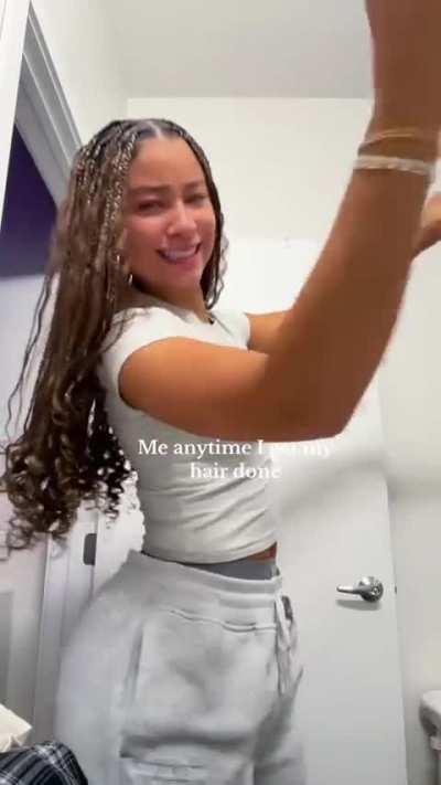 Shi poking out the sweatpants