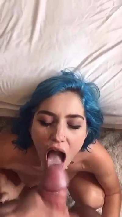 Blue hair fuck and facial