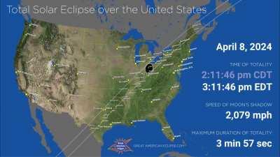 The Moon's Shadow across North America on April 8, 2024. From www.greatamericaneclipse.com