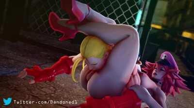 Cammy gets headlocked by Futa Poison (Bandoned) [Street Fighter]