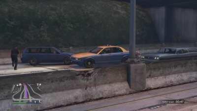 I was taking a cab back from Sandy Shores online because I was eating Taco Bell and had my meal interrupted. Almost spit my Cheesy Gordita Crunch all over the room laughing lol