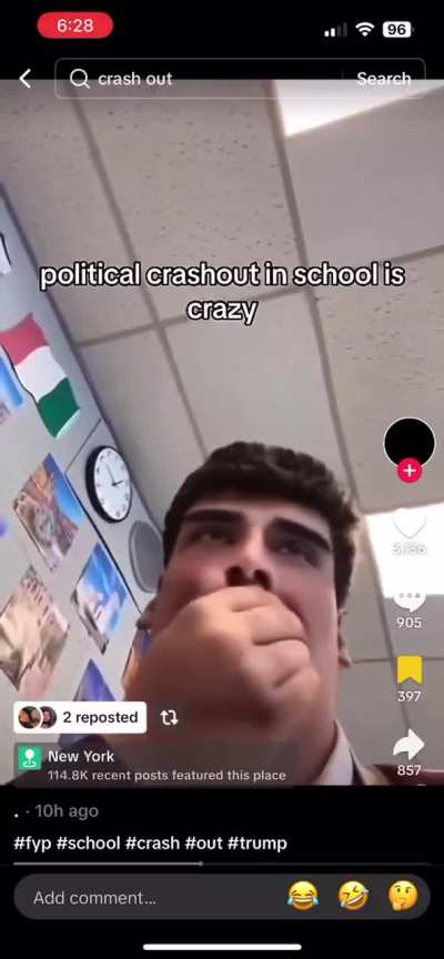 Teacher freaks out in class about politics.