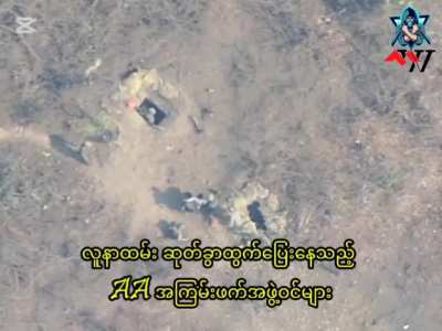 Arakan Army (AA) squad eliminated by Myanmar military junta drones after emerging from dug-out tunnels in Kyaukphyu Township, Rakhine State, March 2025.