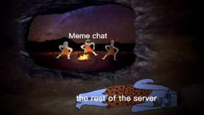 Cartoon cavemen dancing while another covers his ears