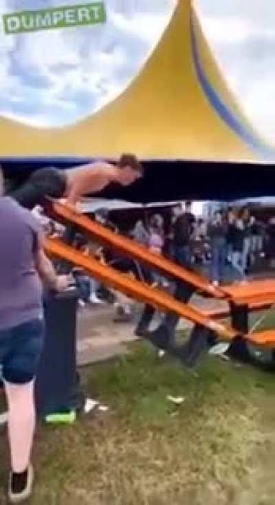 Using a bench slide at a festival