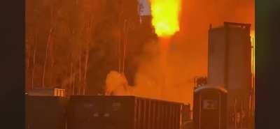 Oil well on fire in Arnauldville Louisiana. June 29 2022
