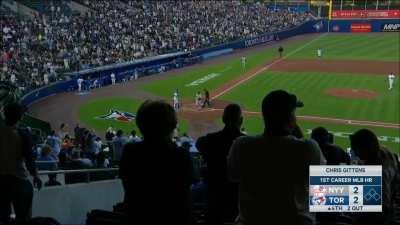 [Highlight] Chris Gittens first career hit is an absolute BOMB out of Sahlen Field at 108.5 MPH and 439 feet. A fan runs across the highway off-ramp to grab the souvenir.