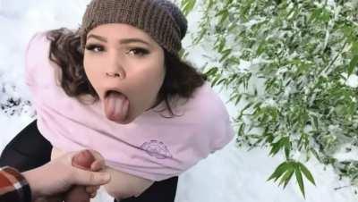 Getting cum all over me while outside in the snow