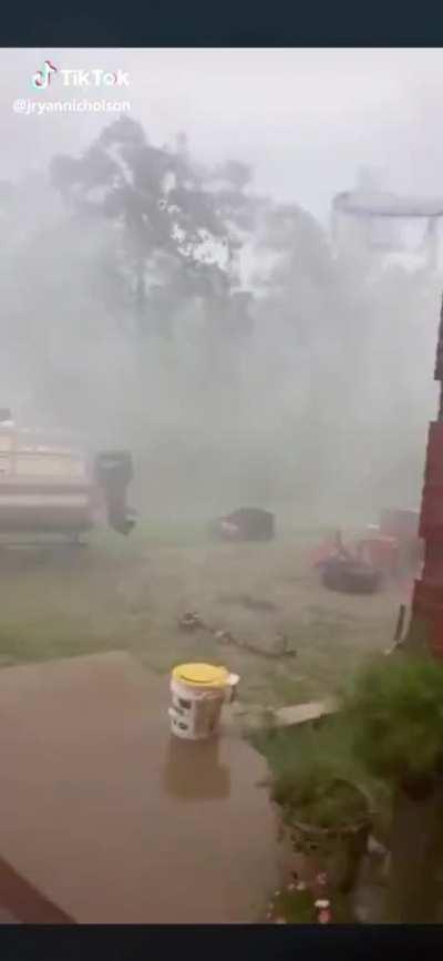 This guy’s trampoline flies away.