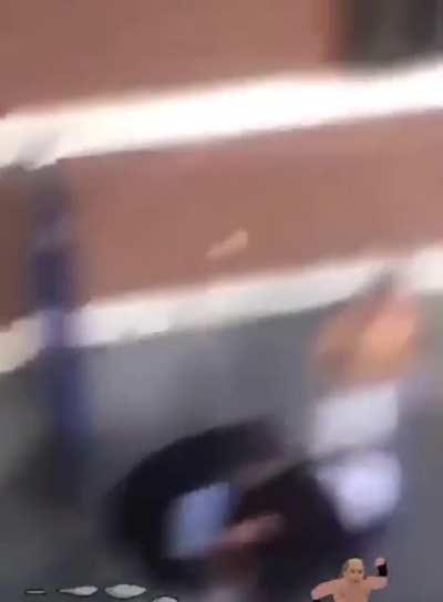 The Netherlands: A guy didn't want to buy train ticket, he hit female train conductor, gave her a bloody nose, another train conductor slam dunks him.