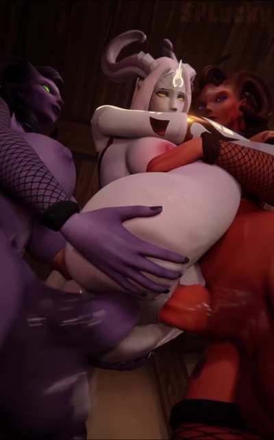 2 Demons + 2 Creampies - Artist: @Splucky