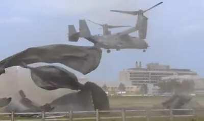 V-22 osprey casually destroying helipad in Cambridge
