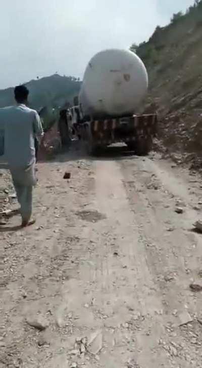 Muzaffarabad Pakistan August 2022: LPG carrying truck falls in a valley