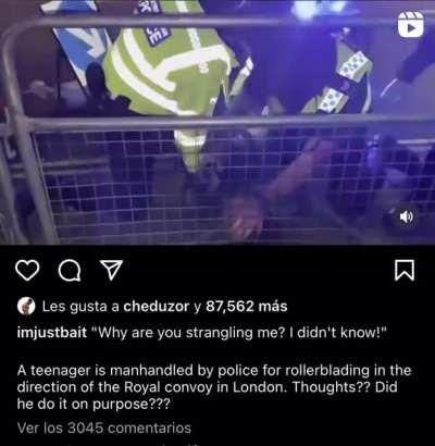 A teen on rollerblades taken down by police for blading in the direction of the royal convoy