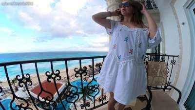 Sneaking a little titty view for you on the balcony