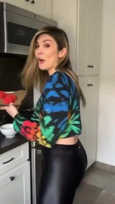 Cathy bending over in some tight leggings