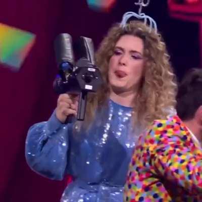 Belgium presentor fumbles with flamethrower on live televisionshow for kids.