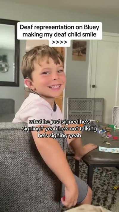 Deaf child delighted to see signing in his show
