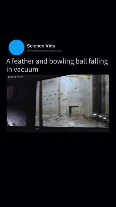 Bowling ball and a feather fall al exactly the same rate in a vacuum chamber because of the absence of air resistance