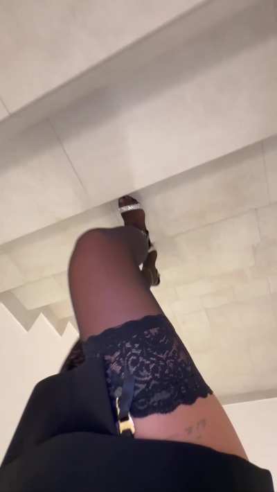 Guess where those sexy legs in stockings are going?