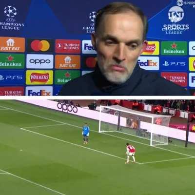 Gabriel handles the ball after a goal kick is taken, potential penalty for Bayern. 