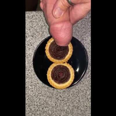Chocolate raspberry tartlets getting cum frosted & eaten