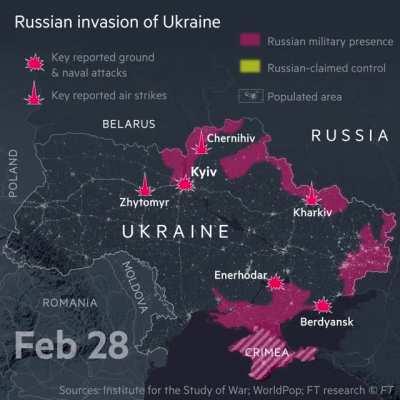 [OC] Map showing how the first 8 days of Russia's invasion of Ukraine unfolded