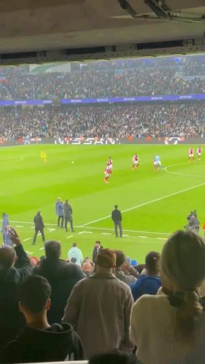 Erling Haaland smashing in to Thomas Partey after Man City’s 2-2 equaliser.