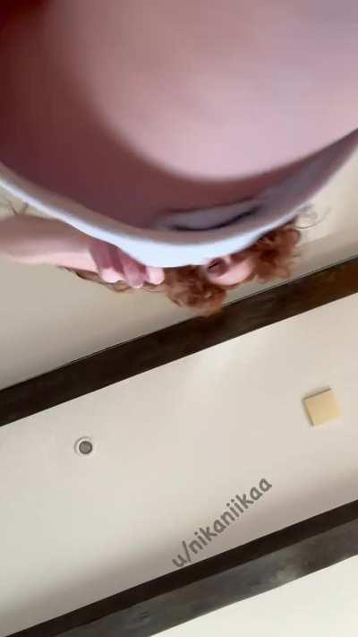 POV: petite redhead uses your face as a chair