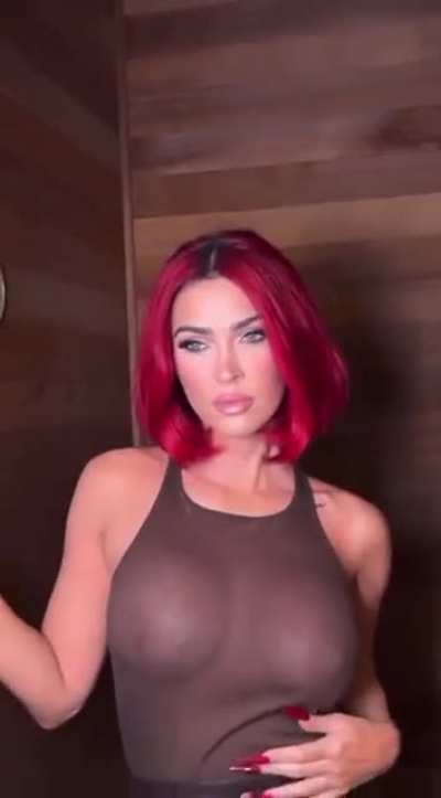 Megan Fox nipples in transparent dress 