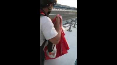 Luckiest idiot alive forgot to strap on parachute, gets saved by guy paying attention