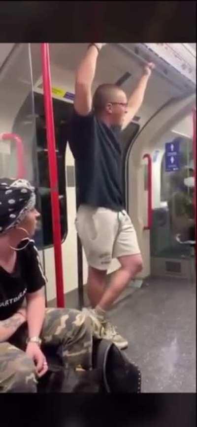 Man is being racist on the subway. Gets absolutely LAMPED