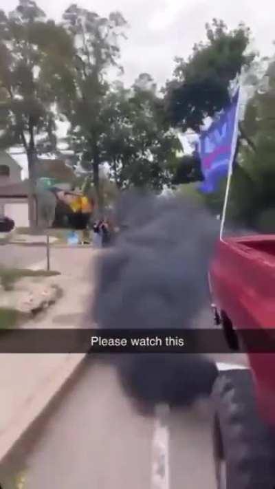 Trump Supporter Rolling Coal As He Speeds By Biden Supporters