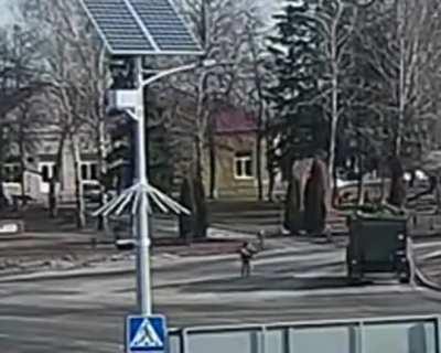 Russian infantry dismounts off armor in urban setting