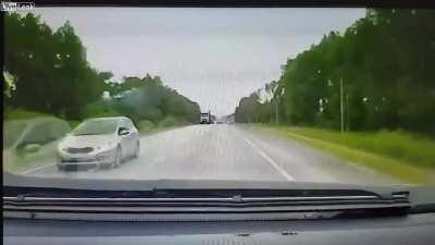 Target fixation, cars meet on the shoulder.