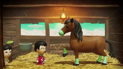Ross walks in on Joe talking with the horse in Miitopia