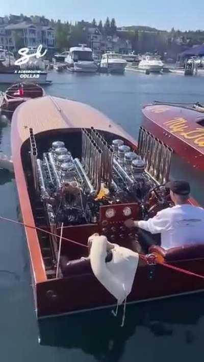 A wooden speedboat with twin V16 Miller engines built in 1931