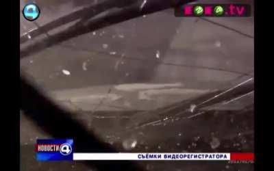 Russia: Author survived with minor injures after being hit by a red car and a white truck. 