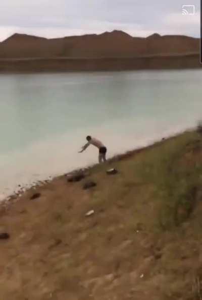 To jump into water from a hill.