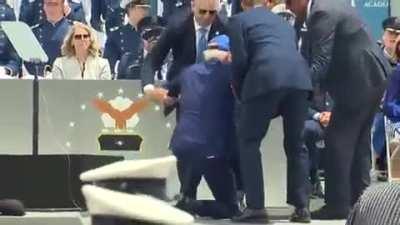 Joe Biden falls at Air Force Graduation. A true leader!