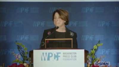Klobuchar: What is the difference between Greenland and Donald Trump? Greenland is not for sale. *boo* Klobuchar: Ok. For any Republican Trump Administration person who wants to throw eggs at me because of that joke. You can’t because they’re too expensiv