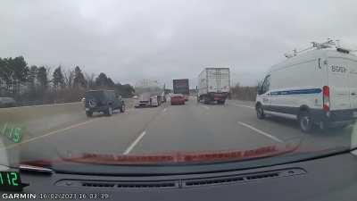 Impatient Jeep driver swerved all over the road. 401, Ontario.
