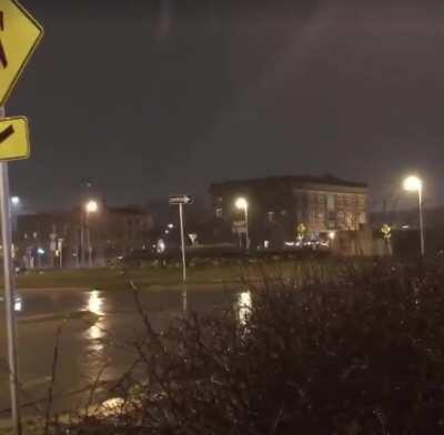 Day #2 of quarantine and someone is riding around Milwaukee in a porta potty